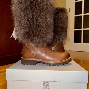 37.5 ❤️ BRUNELLO CUCINELLI WOMEN FUR BROWN LEATHER BOOTS GORGEOUS BRAND NEW